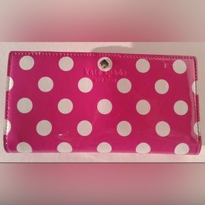 NWOT Kate Spade New York Pink White Polka Dot Stacy Slim Wallet